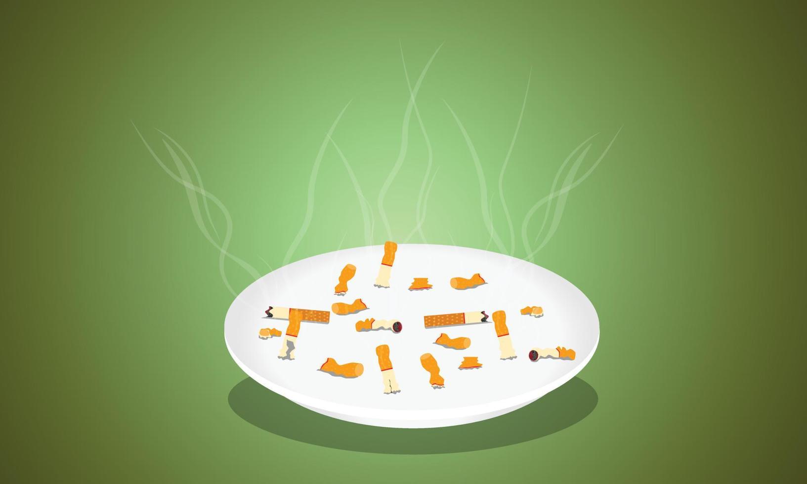 cigarette ashtray dish. dangerous to health kid other people. vector illustration eps10