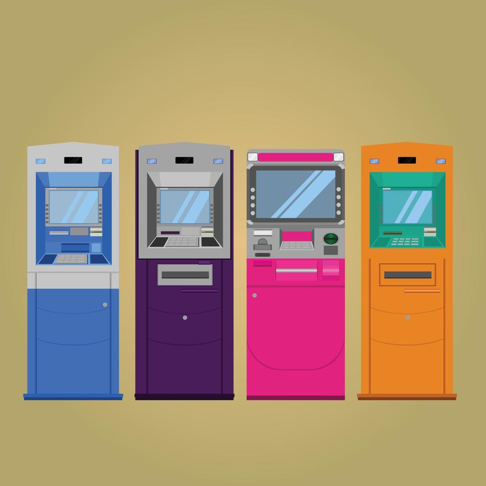 thai atm bank orange purple blue sky pink service vector illustration eps10