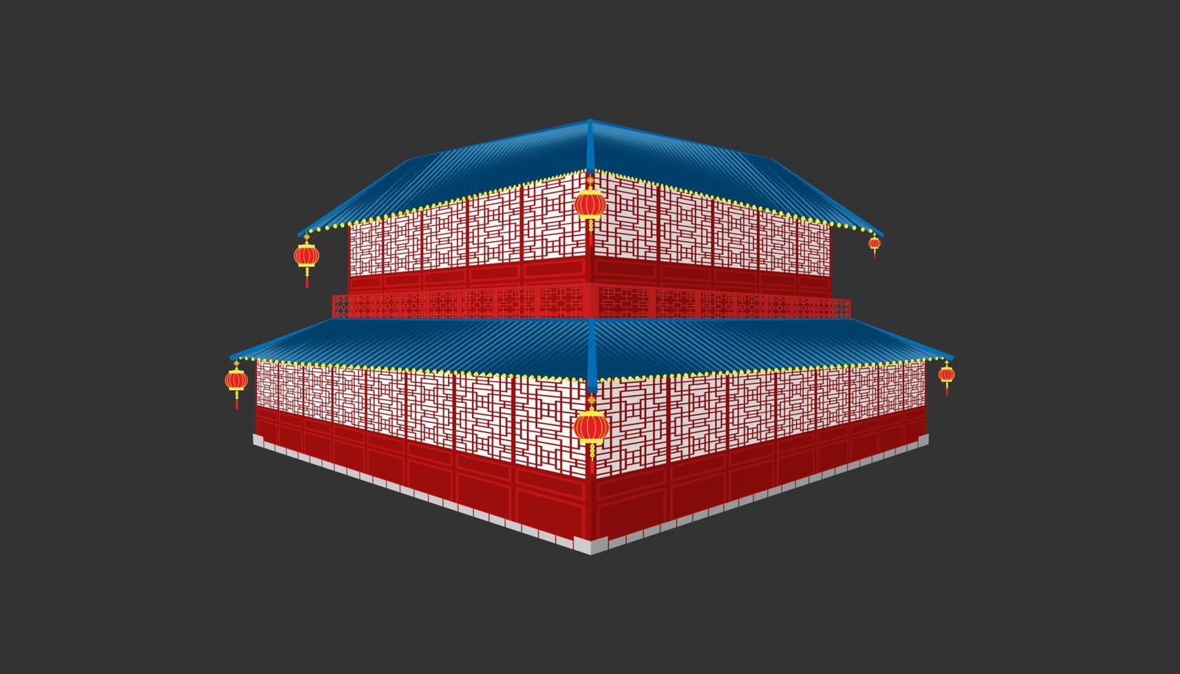 3d beautiful china house blue tone roof minimal style.happy chinese new year. holiday category. vector illustrator eps10