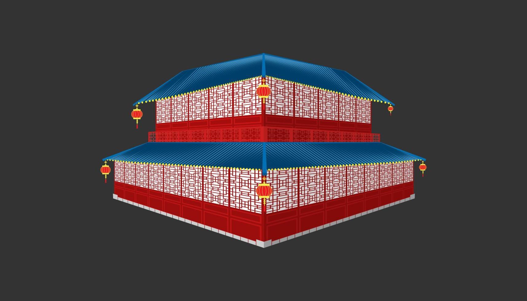 3d beautiful china house blue tone roof minimal style.happy chinese new year. holiday category. vector illustrator eps10