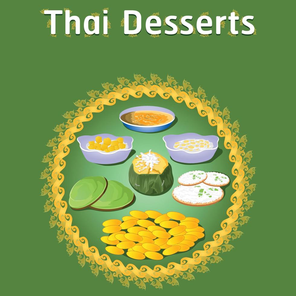 thai khanom desserts sweet sugar tasty tub tim banana coconut delicious chestnut homemade vector download now illustration