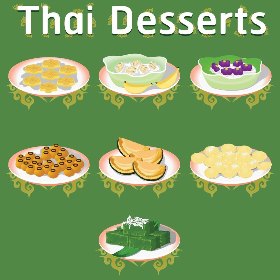 thai khanom desserts sweet sugar tasty tub tim banana coconut delicious chestnut homemade vector download now illustration