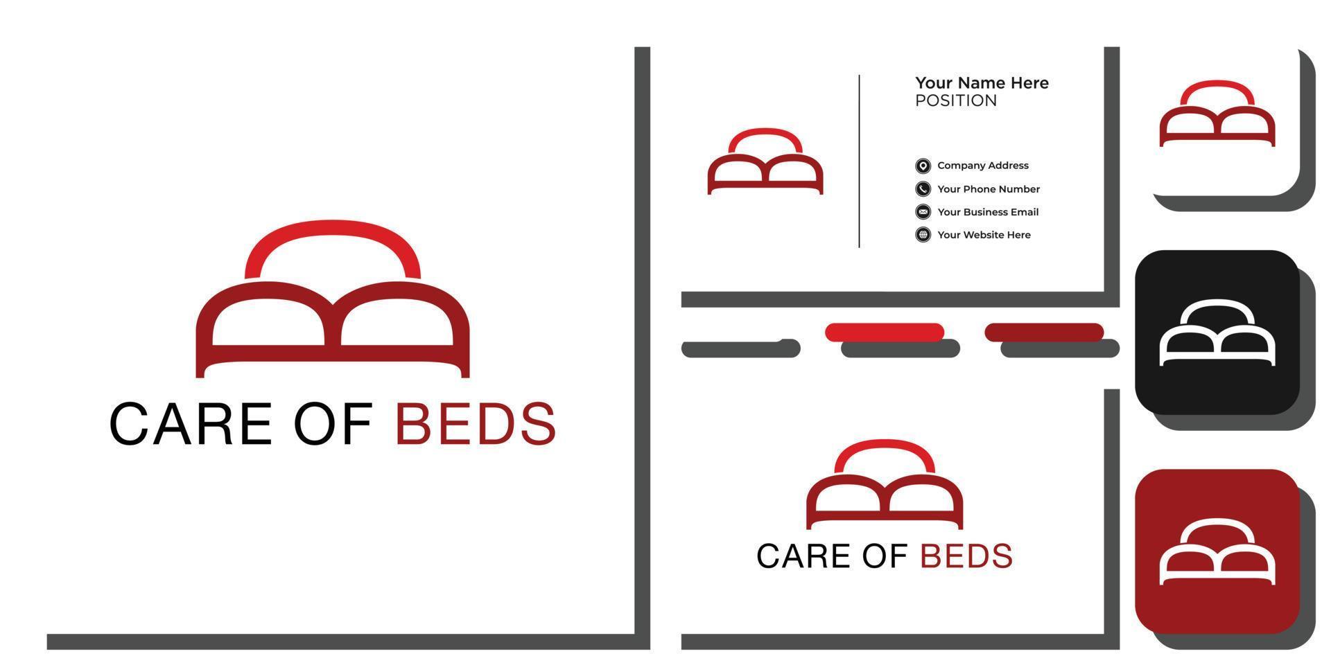 care of beds capital initial letter mark symbol monogram beds combination with business card template vector