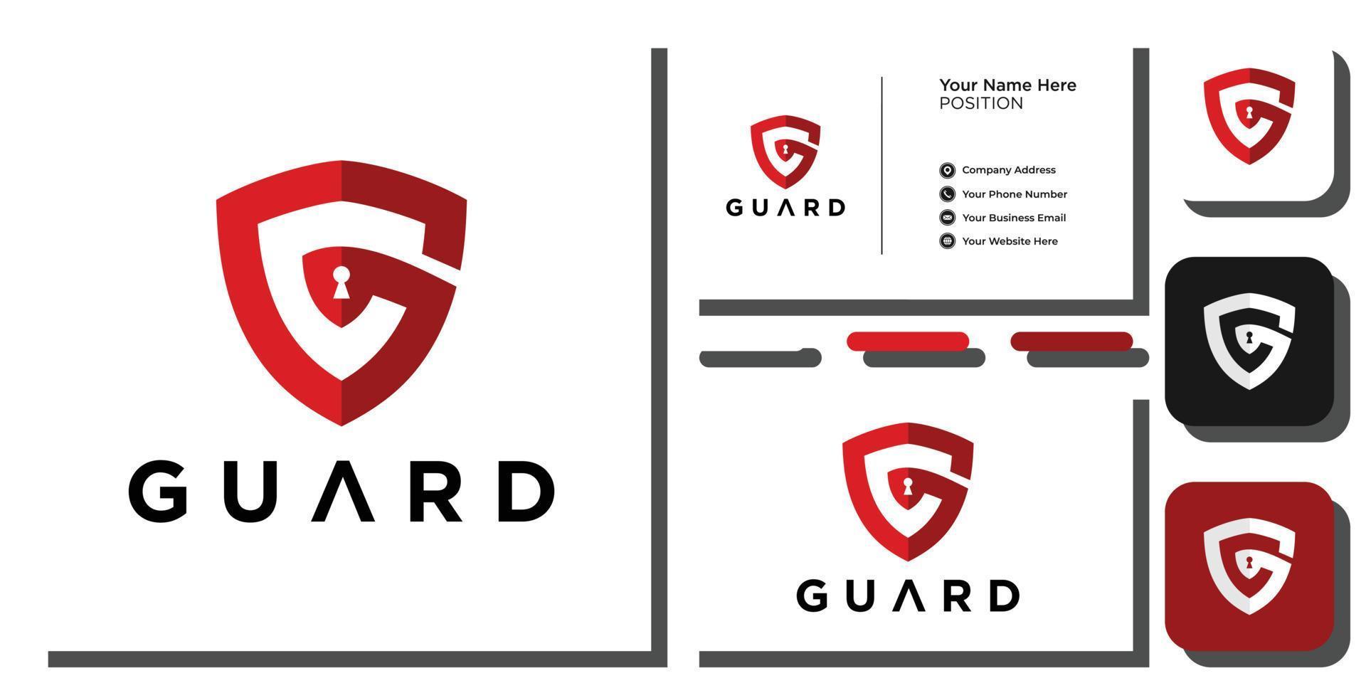 guardia símbolo combinación letras abstractas capital escudo bloqueo rojo tecnología seguridad con plantilla de tarjeta de visita vector
