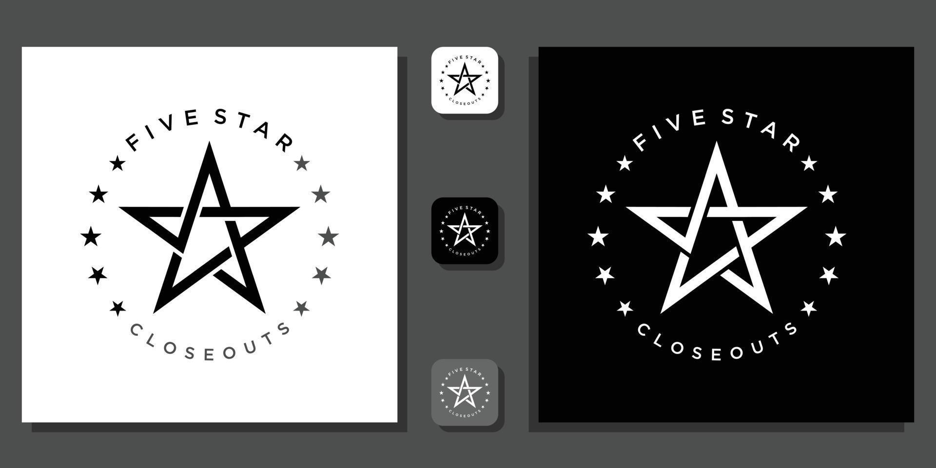 five star symbol abstract black white monogram color with app template vector