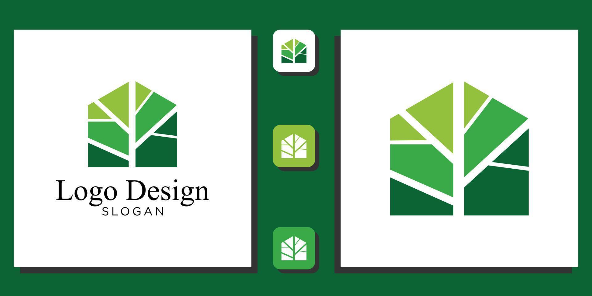 logo design environment home house fresh green nature leaf with app template vector