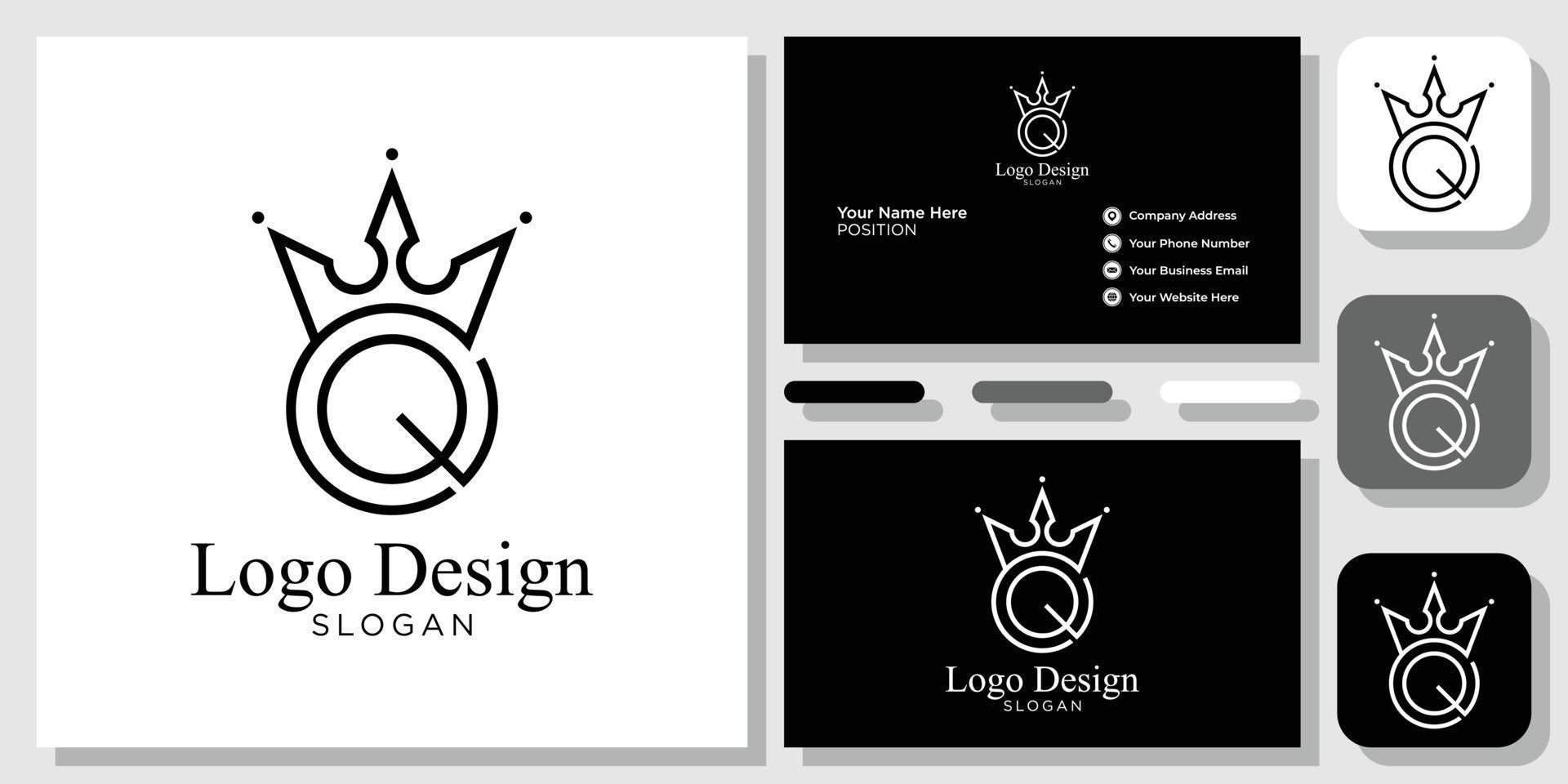 logo design queen capital initial letter mark symbol monogram crown circle  with business card template 5367495 Vector Art at Vecteezy