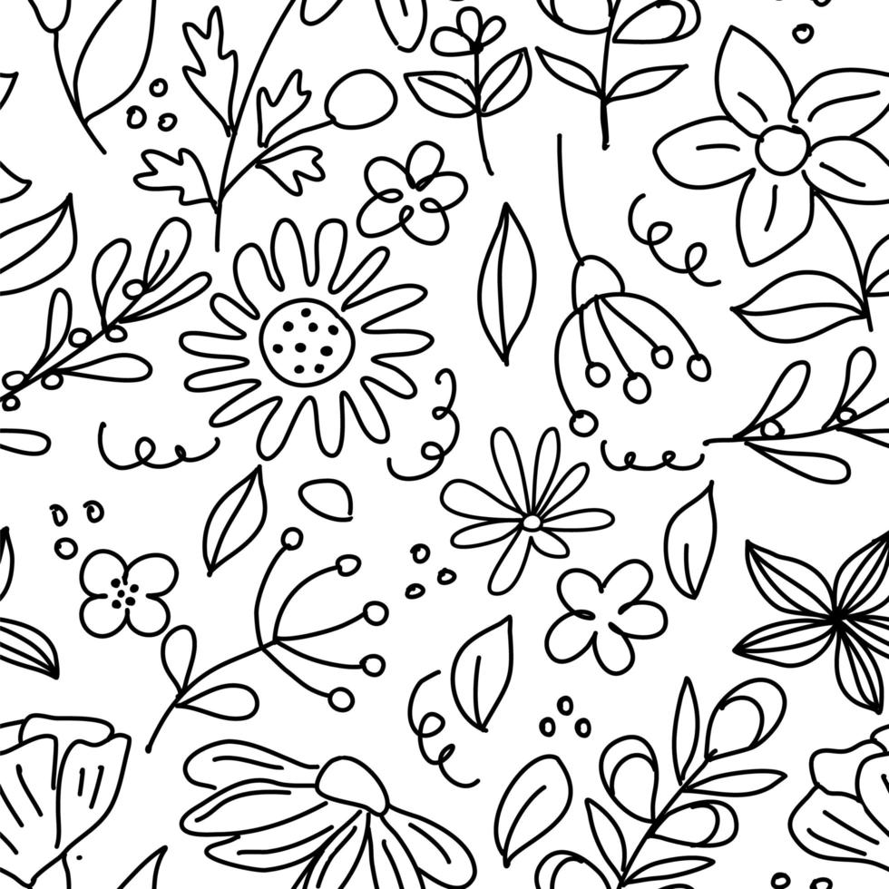 Seamless pattern of flowers isolated on white. Vector illustration