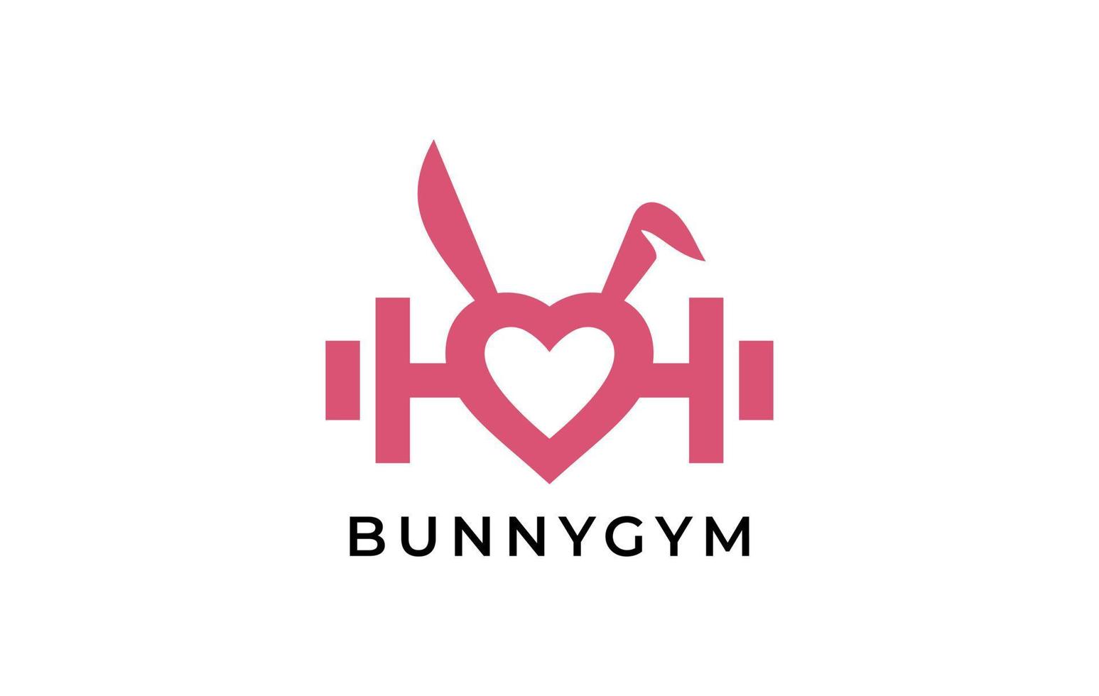 heart shape with rabbit ear and a barbell. gym logo vector. vector