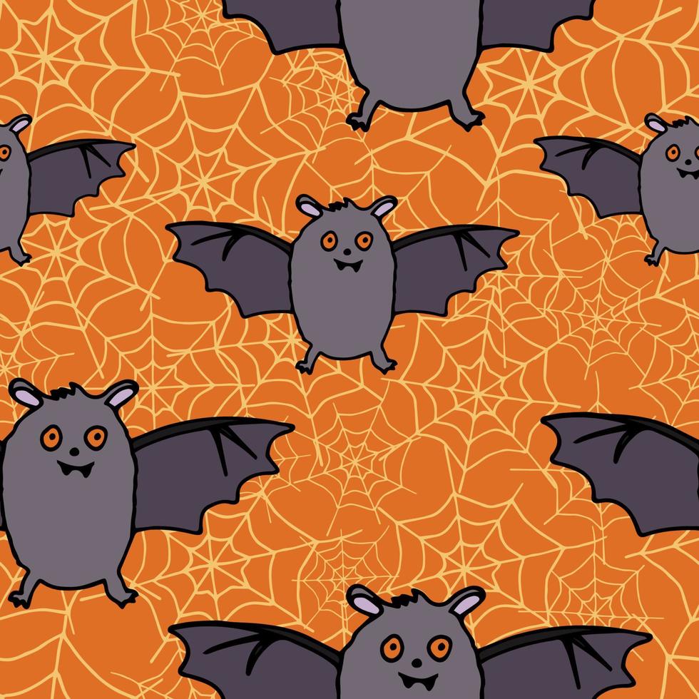 Happy Halloween vector seamless pattern. Bat background. Holiday colorful texture  for wrapping, wallpaper, textile, scrapbooking. Hand drawn vector illustration in doodle style.