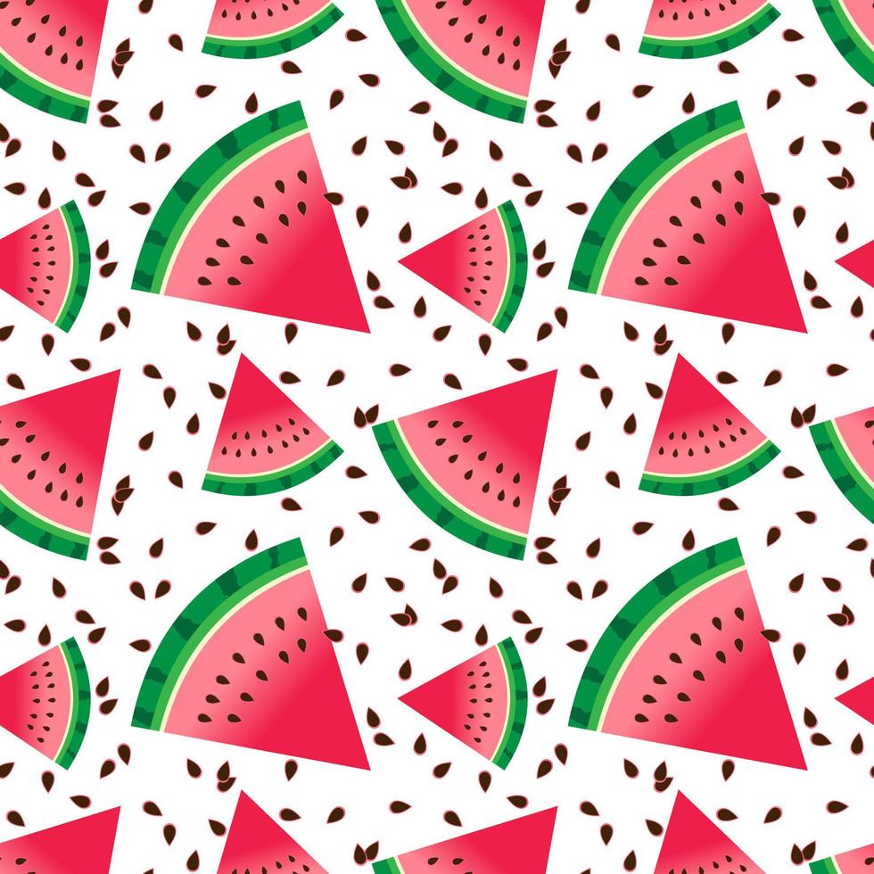 Fresh watermelon slice vector seamless pattern. Watermelon wedge background. Abstract texture  for wrapping, wallpaper, textile,  leaflet. Ripe fruit backdrop.