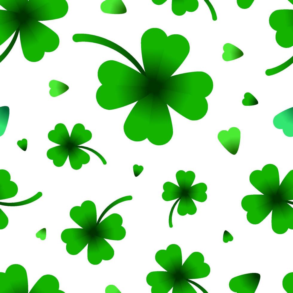 Four leaf shamrock symbol of Irish beer festival St. Patrick's day vector seamless pattern. Lucky clover background. Abstract texture  for wrapping, wallpaper, textile,  leaflet. Vegetal backdrop.