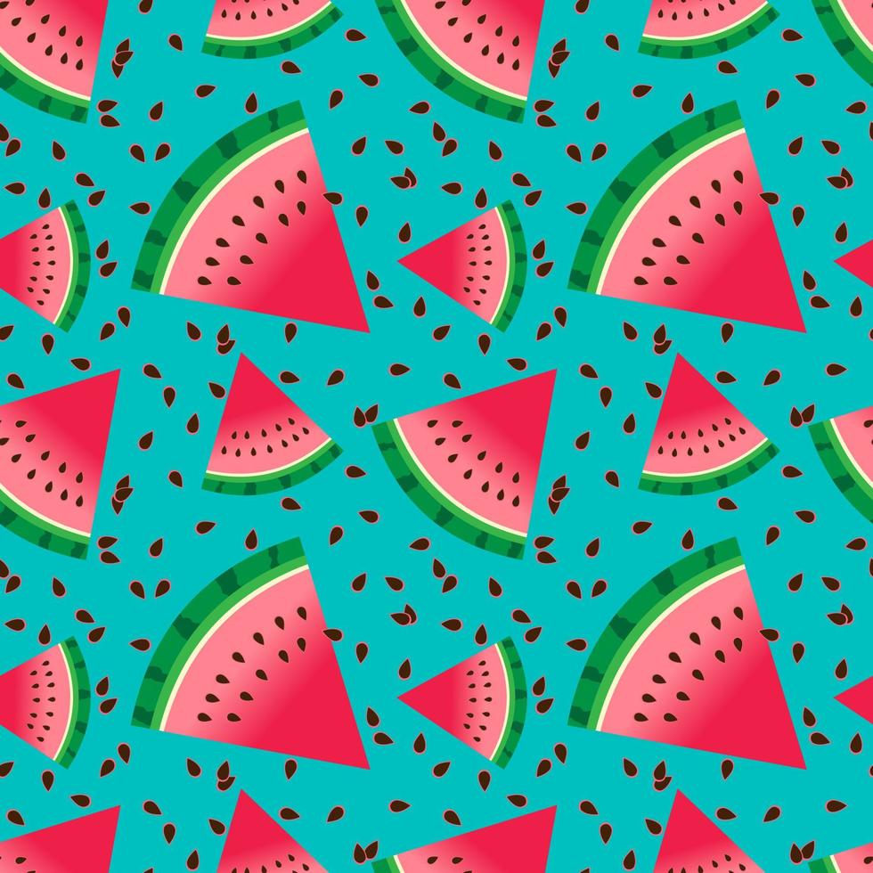 Fresh watermelon slice vector seamless pattern. Watermelon wedge background. Abstract texture  for wrapping, wallpaper, textile,  leaflet. Ripe fruit backdrop.