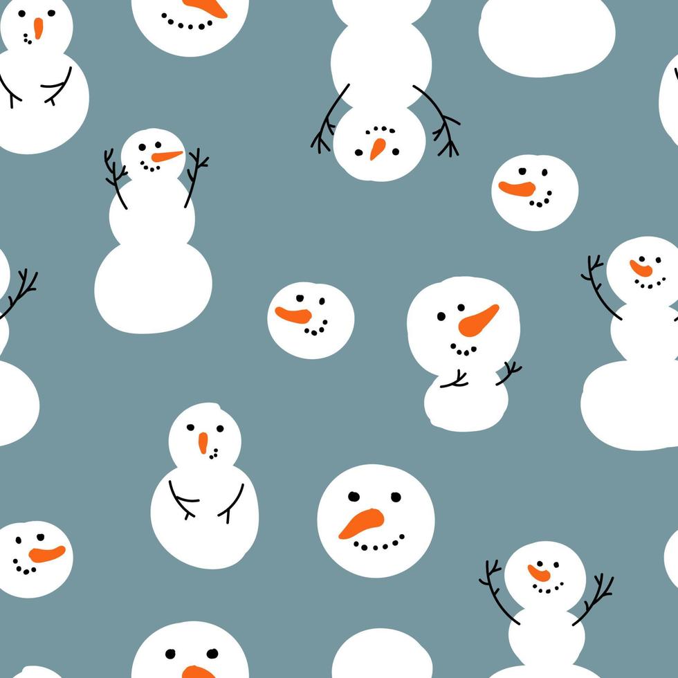 Vector seamless pattern with snowman, snow. Winter simple, stylish Scandinavian repeat texture for wrapping, web page background, Christmas, New Year greeting card, fabrics, home decor, scrapbooking