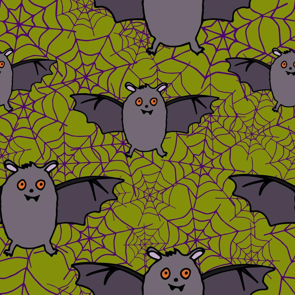 Happy Halloween vector seamless pattern. Bat background. Holiday colorful texture  for wrapping, wallpaper, textile, scrapbooking. Hand drawn vector illustration in doodle style.