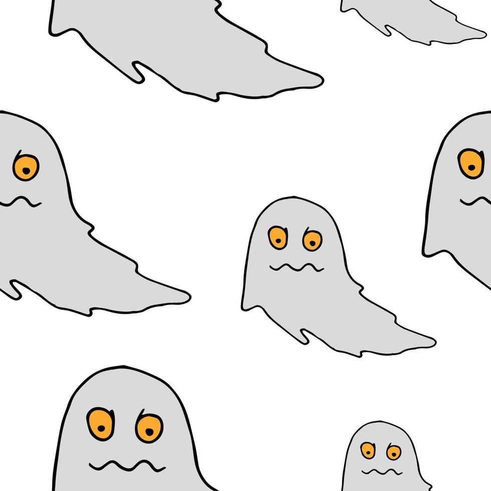 Happy Halloween vector seamless pattern. Ghost background. Holiday colorful texture  for wrapping, wallpaper, textile, scrapbooking. Hand drawn vector illustration in doodle style.