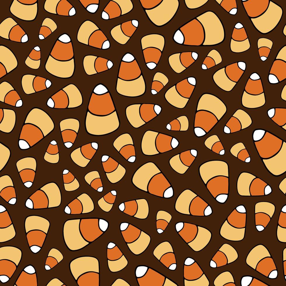 Happy Halloween vector seamless pattern. Candy corn background. Holiday colorful texture  for wrapping, wallpaper, textile, scrapbooking. Hand drawn vector illustration in doodle style