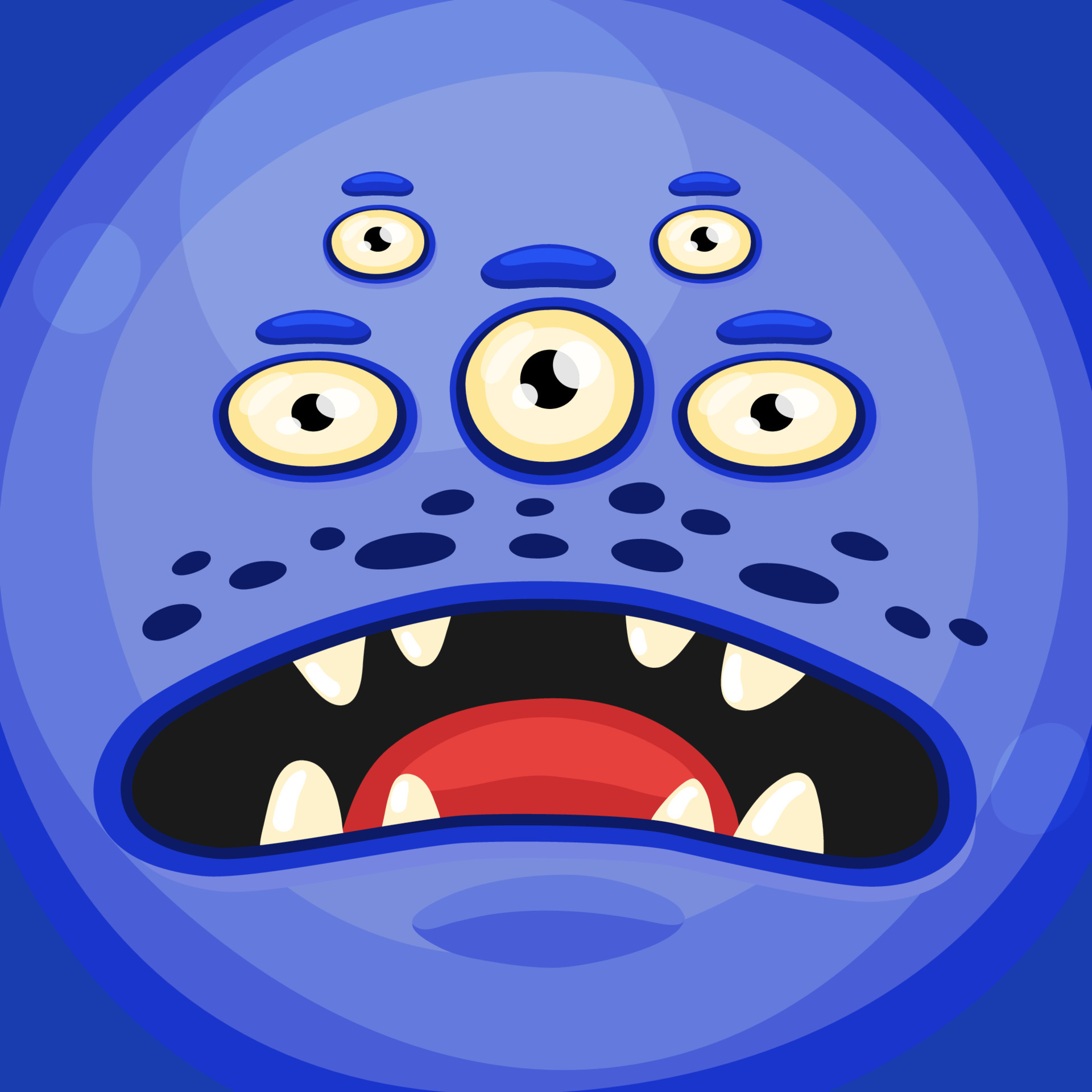 Funny cartoon monster face with crazy eyes. Cheerful face emotions.  Illustration of cute, wicked mythical alien creature expression. Halloween  party design for kids. Vector isolated 5367650 Vector Art at Vecteezy