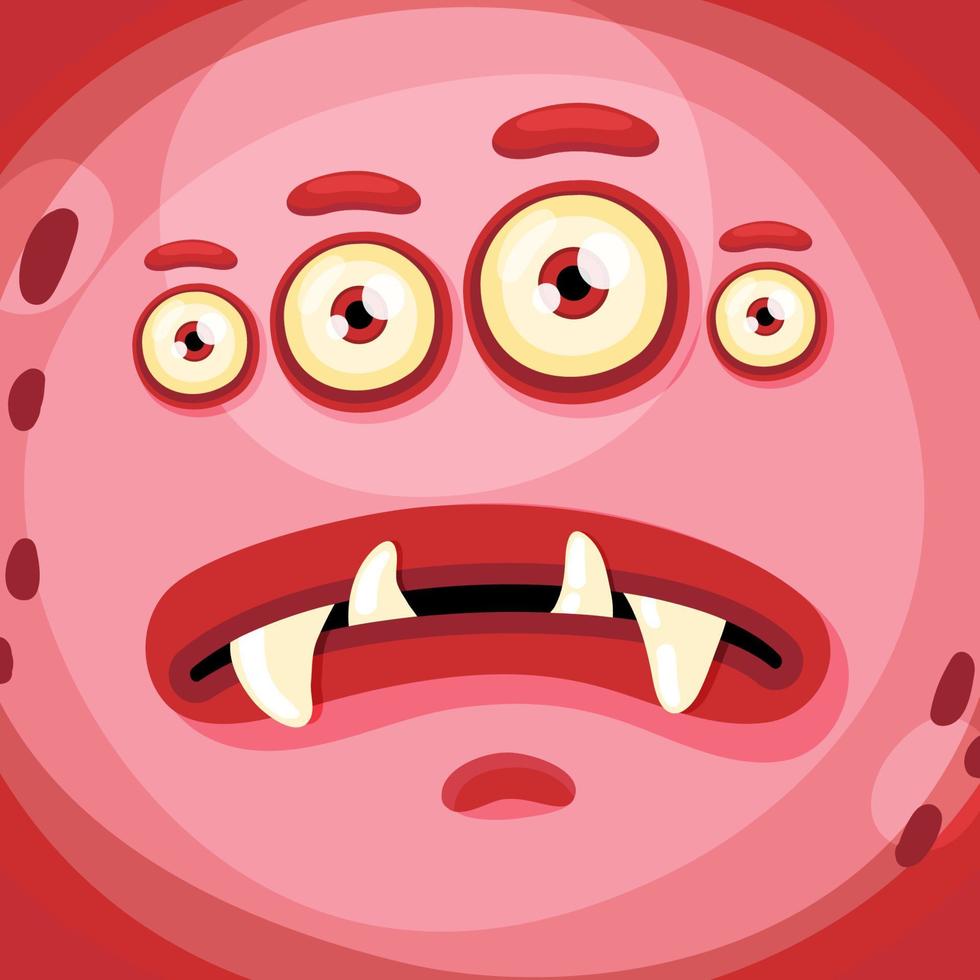 cara de monstruo de dibujos animados divertidos con ojos locos. emociones de cara alegre. ilustración de cara de monstruo de dibujos animados divertidos con ojos locos. emociones de cara alegre. ilustración de