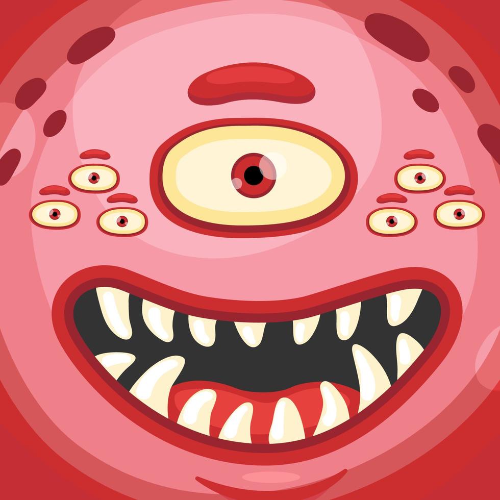 cara de monstruo de dibujos animados divertidos con ojos locos. emociones  de cara alegre. ilustración de