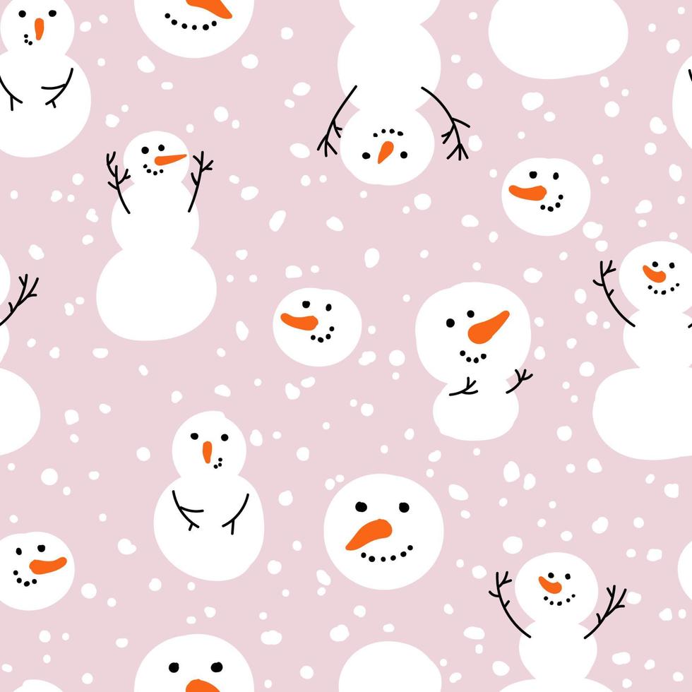 Vector seamless pattern with snowman, snow. Winter simple, stylish Scandinavian repeat texture for wrapping, web page background, Christmas, New Year greeting card, fabrics, home decor, scrapbooking