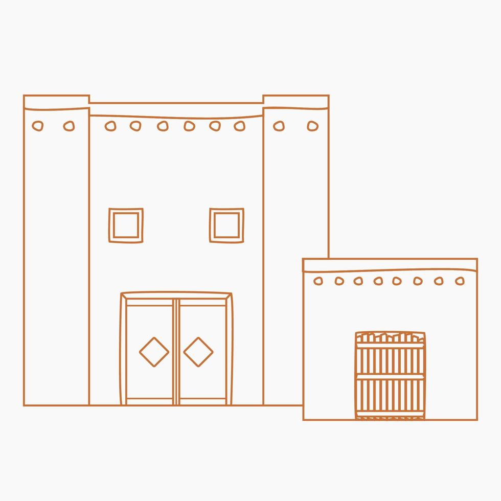 ilustración de vector de casa árabe tradicional editable en estilo de esquema para momentos islámicos o diseño relacionado con la historia y la cultura del Medio Oriente