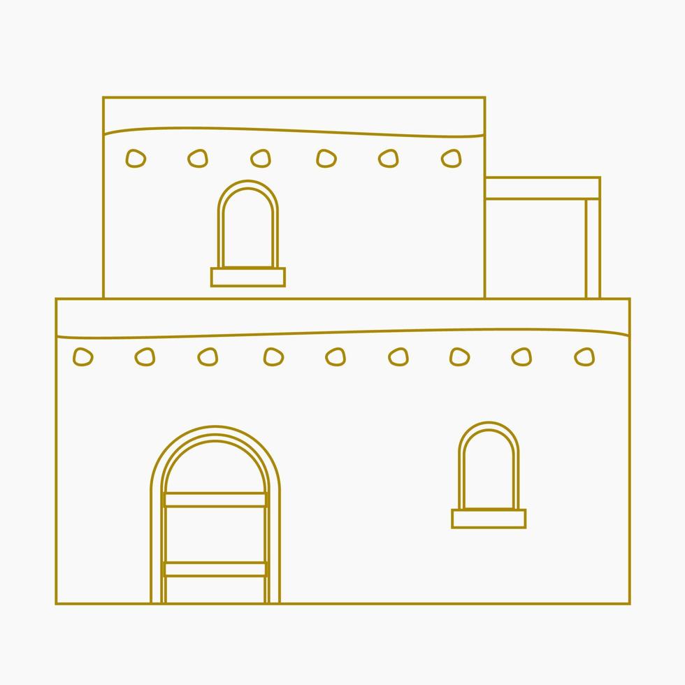 Editable Traditional Simple Two Floors Arab House Vector Illustration in Outline Style for Islamic Moments or Middle Eastern History and Culture Related Design