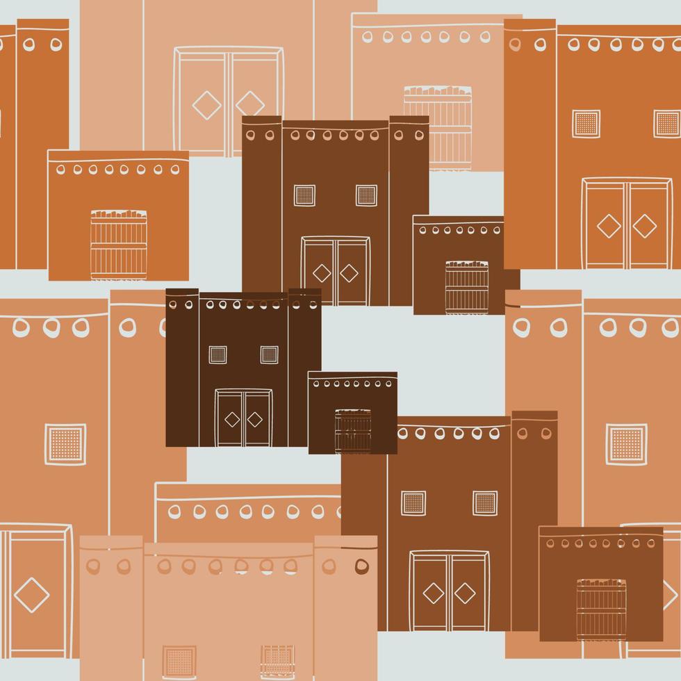 Editable Flat Monochrome Traditional Arab Houses Vector Illustration in Various Colors as Seamless Pattern for Creating Background Islamic Moments or Middle Eastern History and Culture Related Design