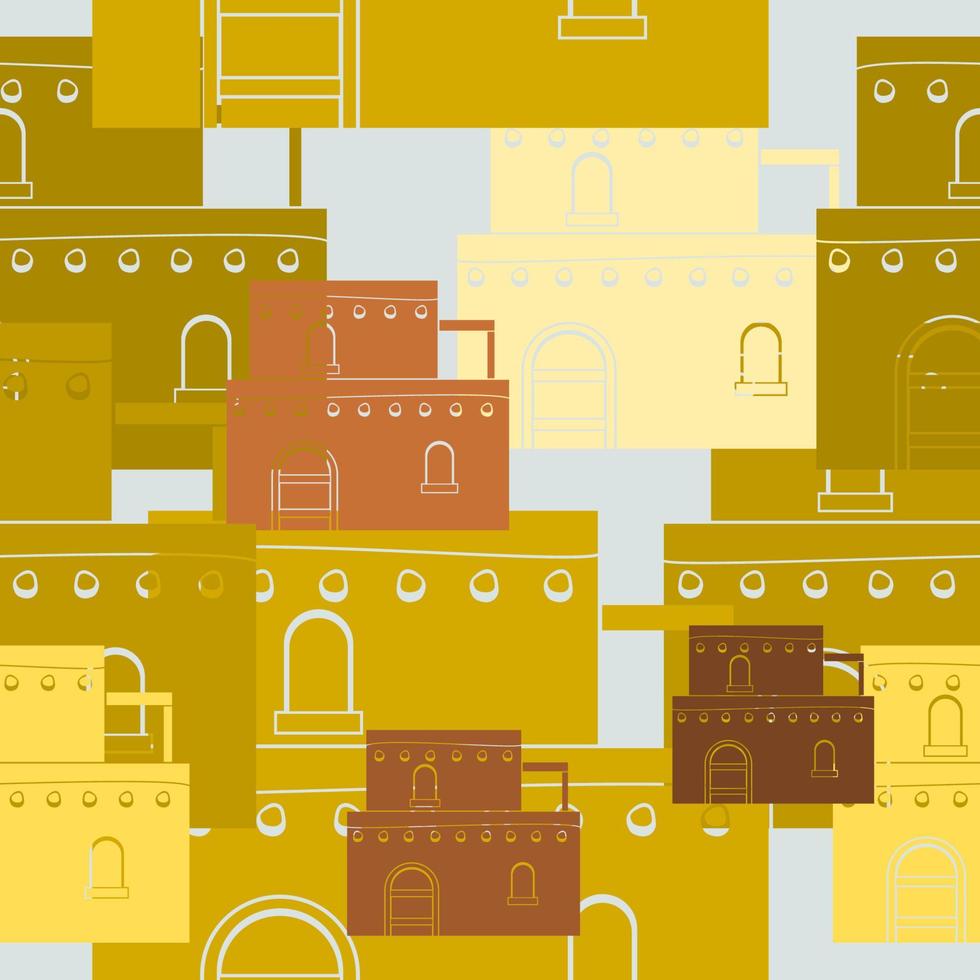 Editable Simple Two Floors Traditional Arab House Vector Illustration in Various Colors as Seamless Pattern for Creating Background Islamic Moments or Middle Eastern History and Culture Related Design