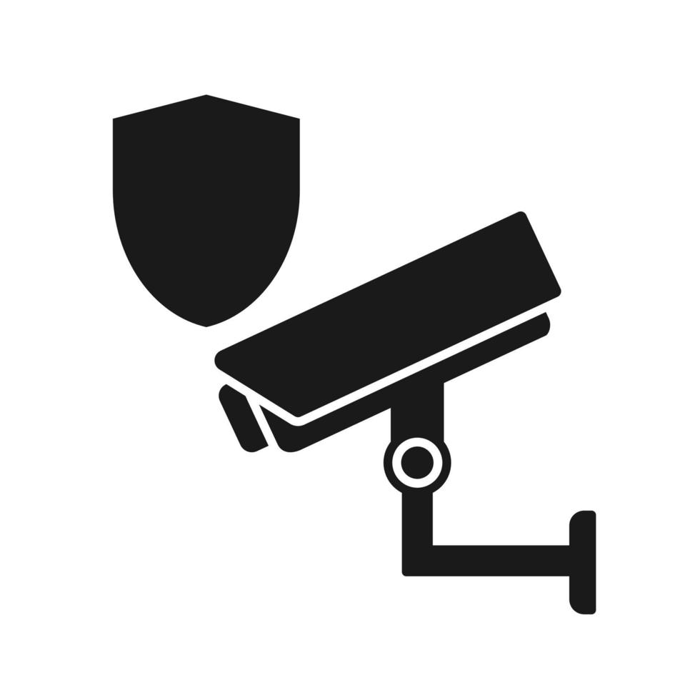 Cctv camera line icon with protection sign. vector