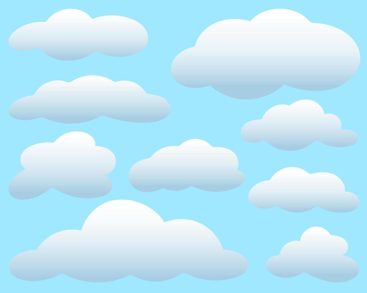 conjunto de nubes en la ilustración de vector de fondo azul