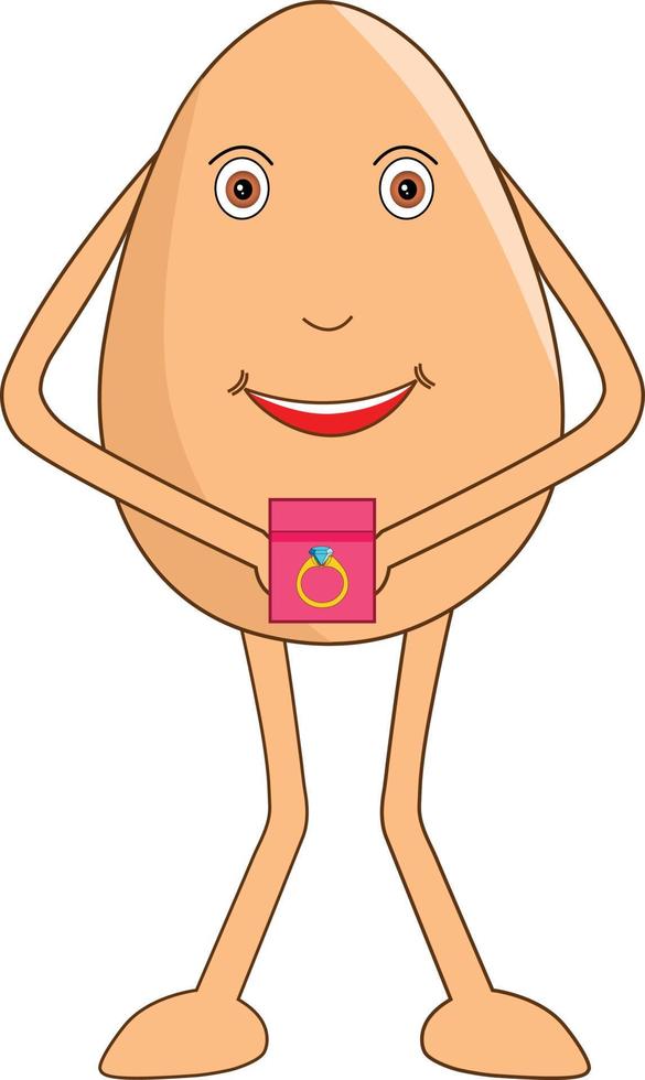 Romantic egg cartoon standing and waiting with a ring in his hand for her valentine on the propose day. Vector Illustration.