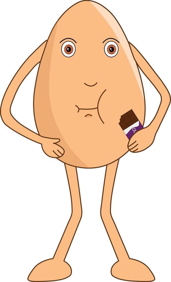 Blessed egg cartoon eating chocolate on chocolate day. Vector Illustration.