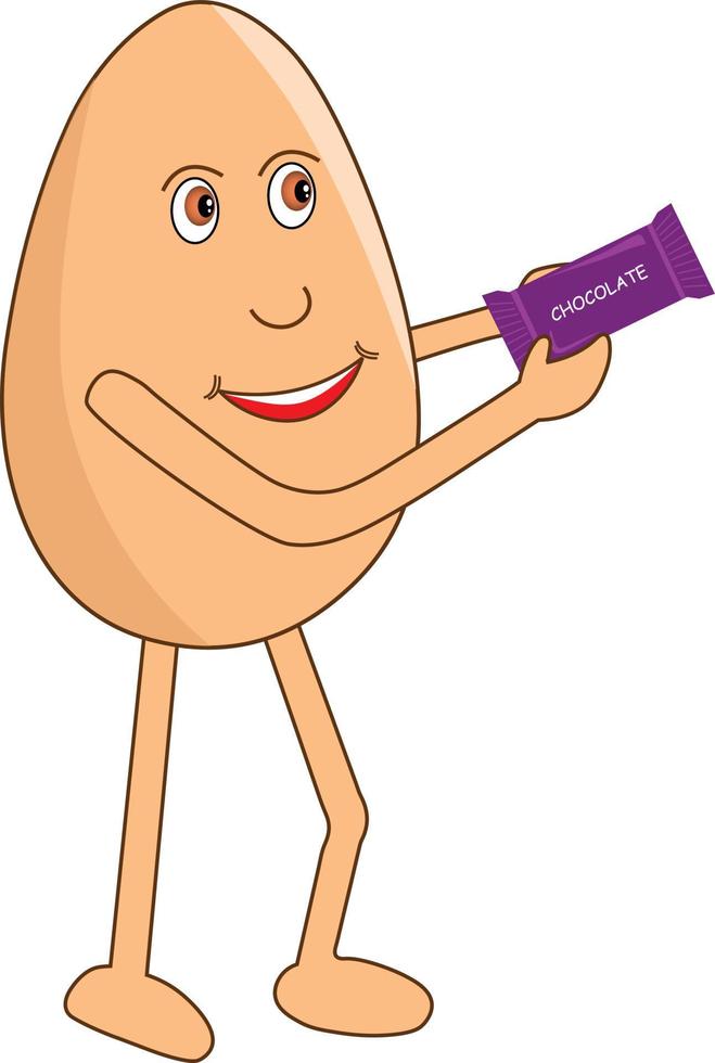 Lover egg cartoon giving chocolate to his valentine on the occasion of chocolate day. Vector Illustration.