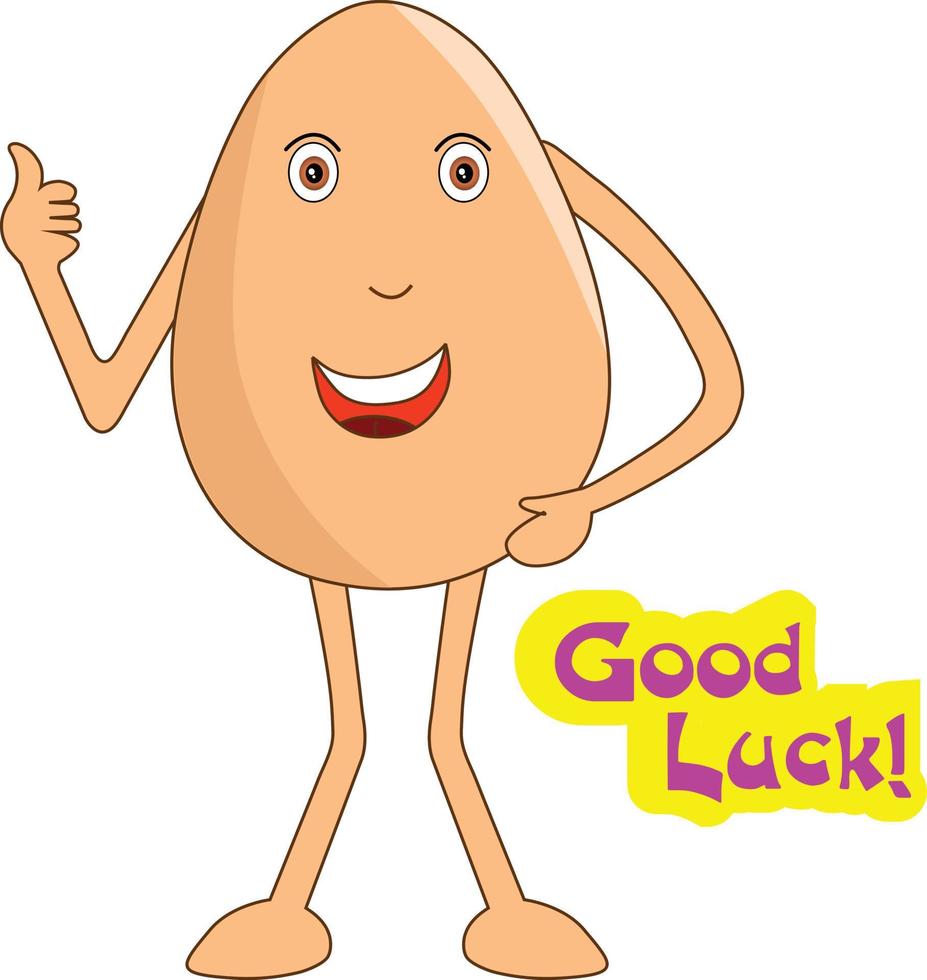 Cheerful egg cartoon making a thumbs up sign with his hand and saying good luck Vector Illustration