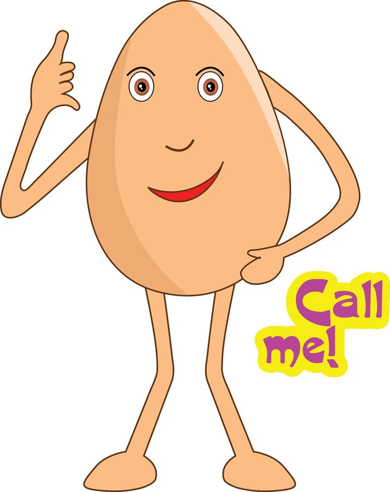 Cheerful egg cartoon making a call sign with his hand and saying call me Vector Illustration