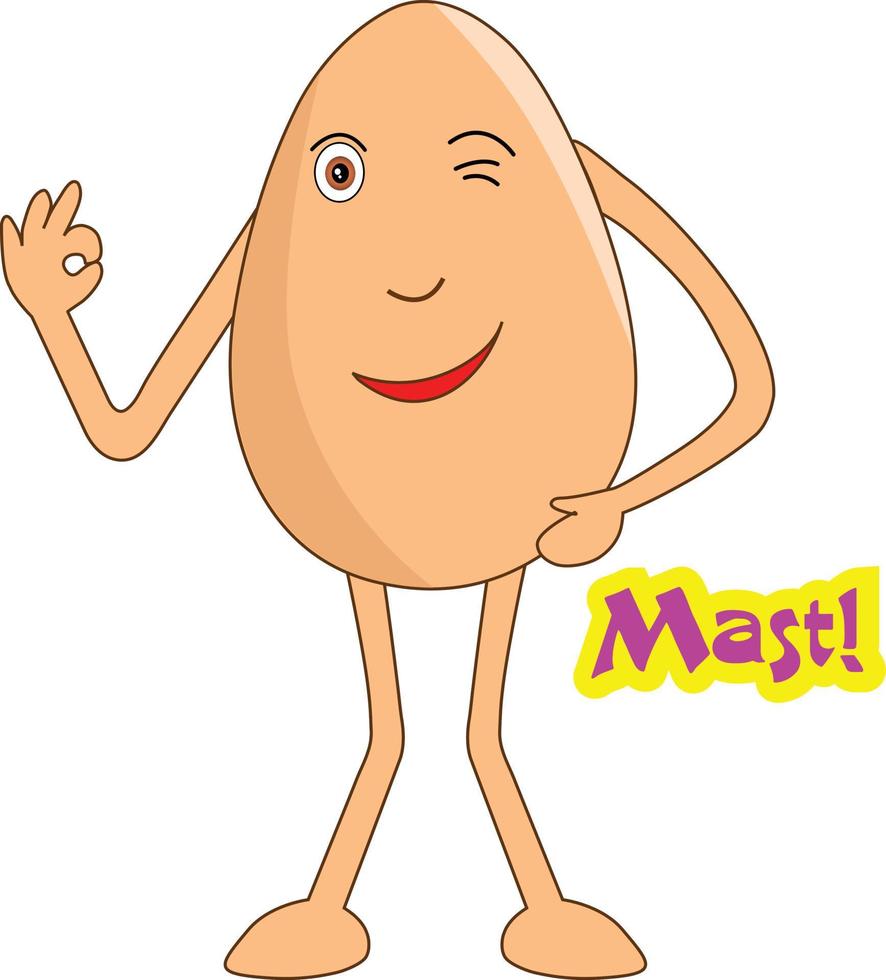 Cheerful egg cartoon making a sign with his hand and saying awesome Vector Illustration