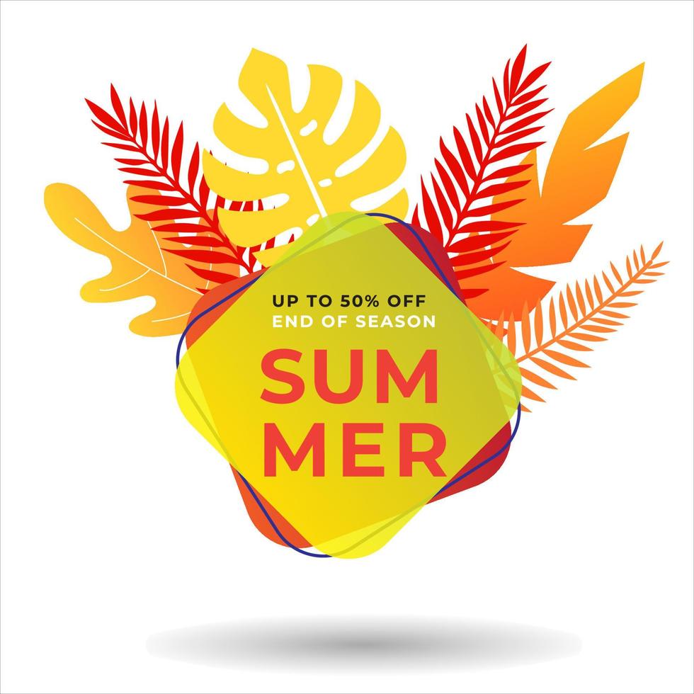 Vector poster with tropical leaves and text Summer Sale on Shape Gradient Color Style.Sale banner template design, Flash sale special offer set and discount . - Vector