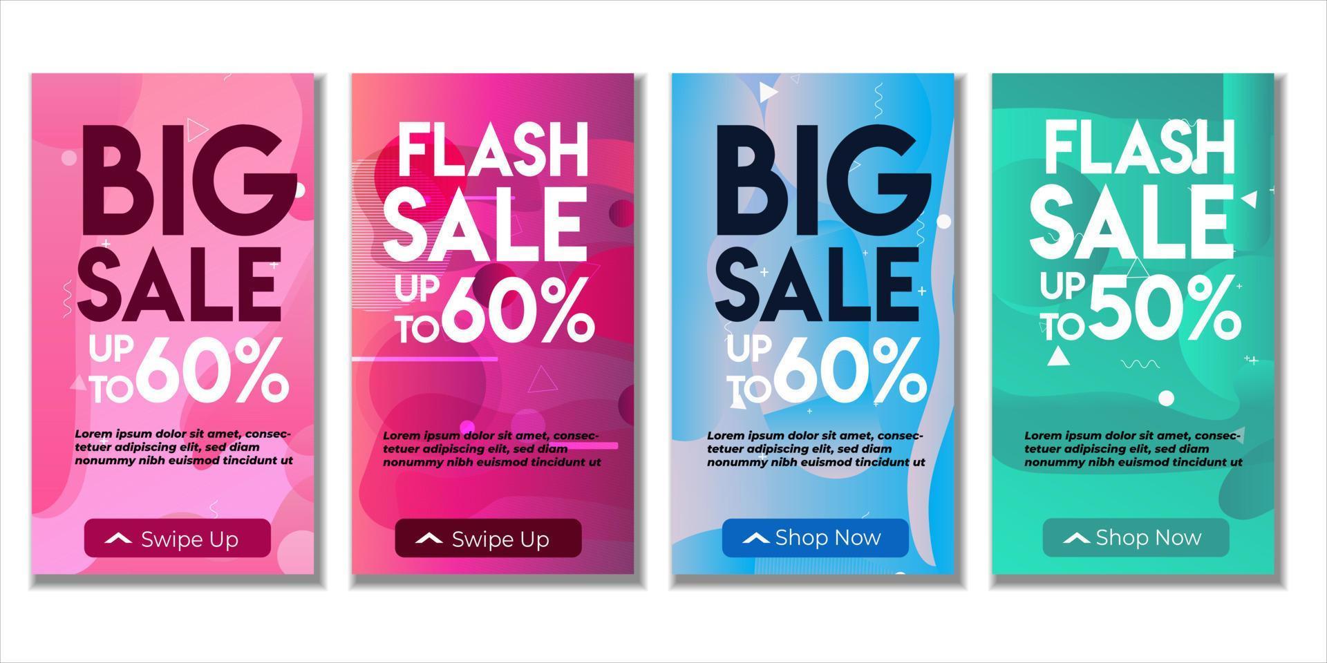 Gradient Color Dynamic modern fluid mobile for sale and promotion banners. Sale banner template design, Flash sale special offer set and can use for instagram vector