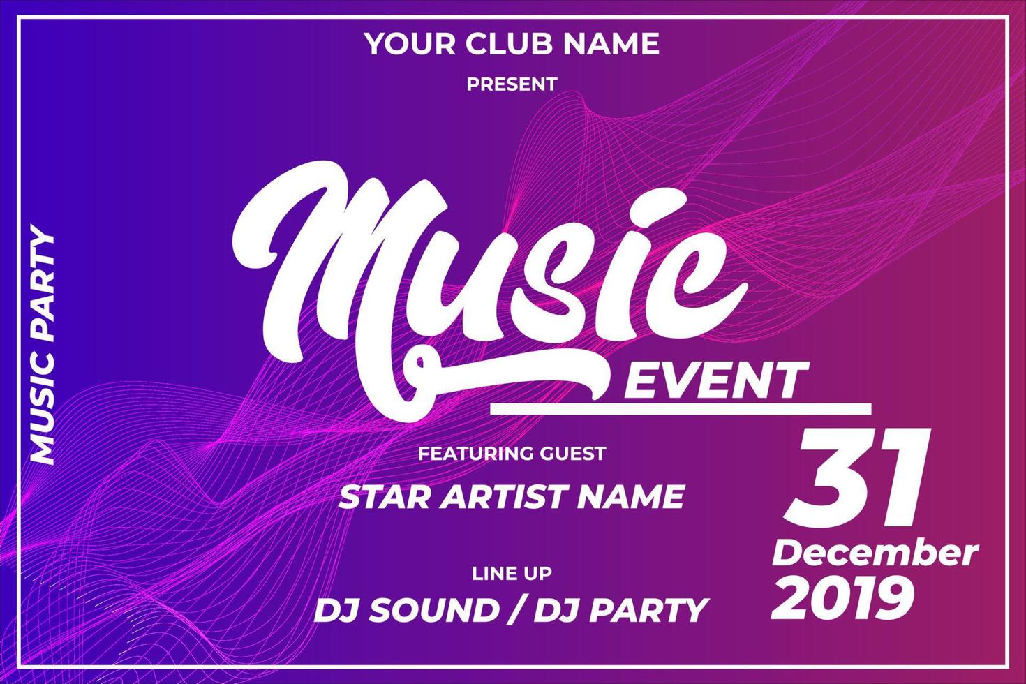 Music poster event use background abstract vector web gradient wave line futuristic style. Background template