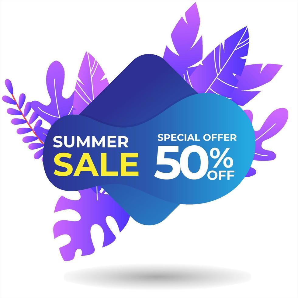 Vector poster with tropical leaves and text Summer Sale on Shape Gradient Color Style.Sale banner template design, Flash sale special offer set and discount . - Vector