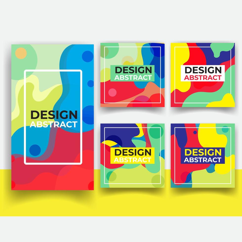 Vector set of abstract memphis style retro background with multicolored simple geometric shapes and copy space frame