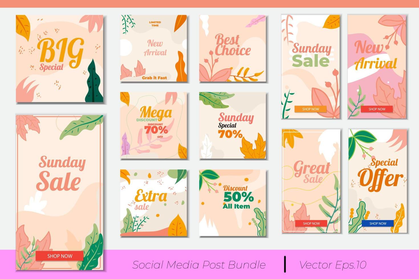 minimalist nature leaves Editable socialmedia stories and feed complate template for social media. vector