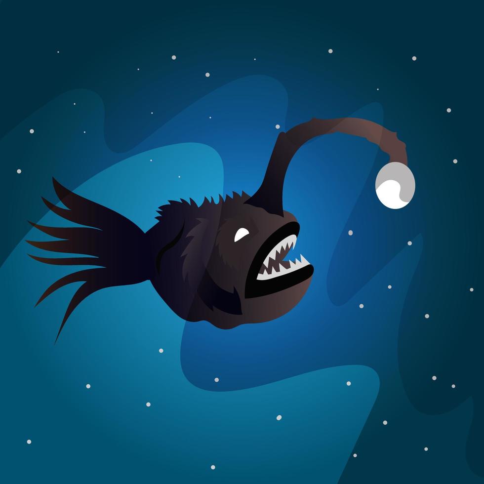 illustration exotic angry deep sea fish vector for child's lesson or addition to coloring books