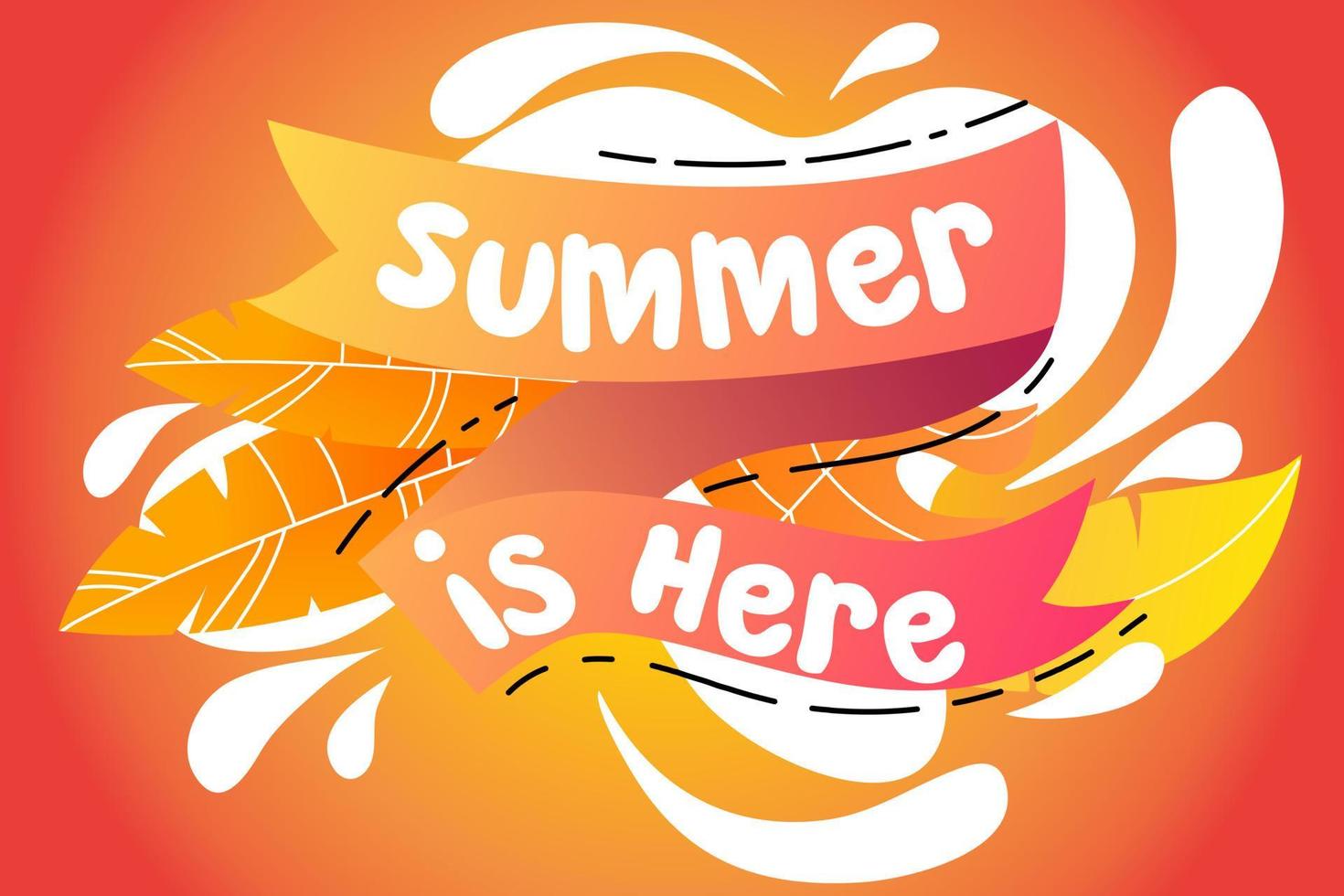 Summer is here text with plant and leaves Background vector for invitation, poster event.