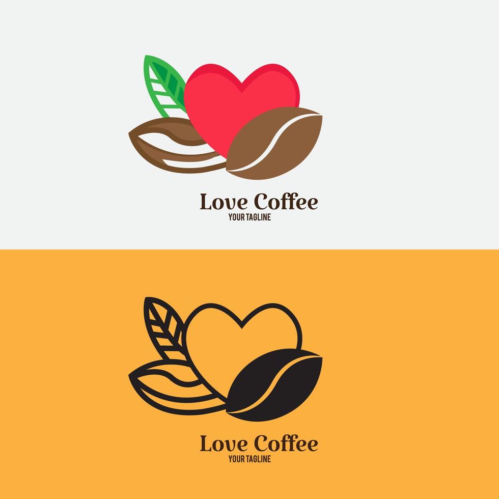 amor y granos de café increíble logotipo de empresa marca de cafetería signo, identidad y etiqueta cafetería vector