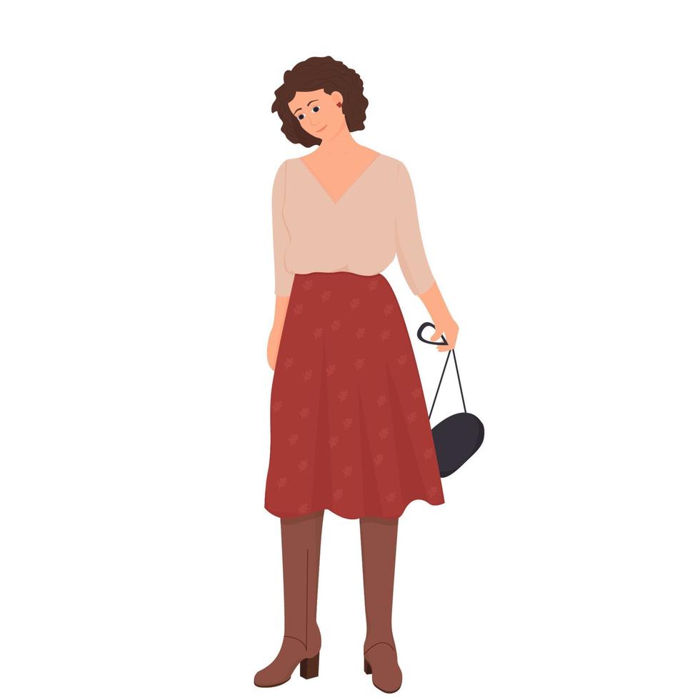 mujer joven con estilo en ropa casual de gran tamaño de moda aislada sobre fondo blanco. . ilustración vectorial vector