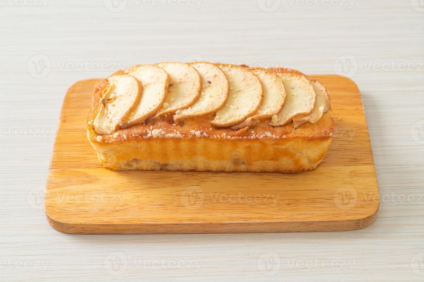 apple loaf crumbled on wood board photo