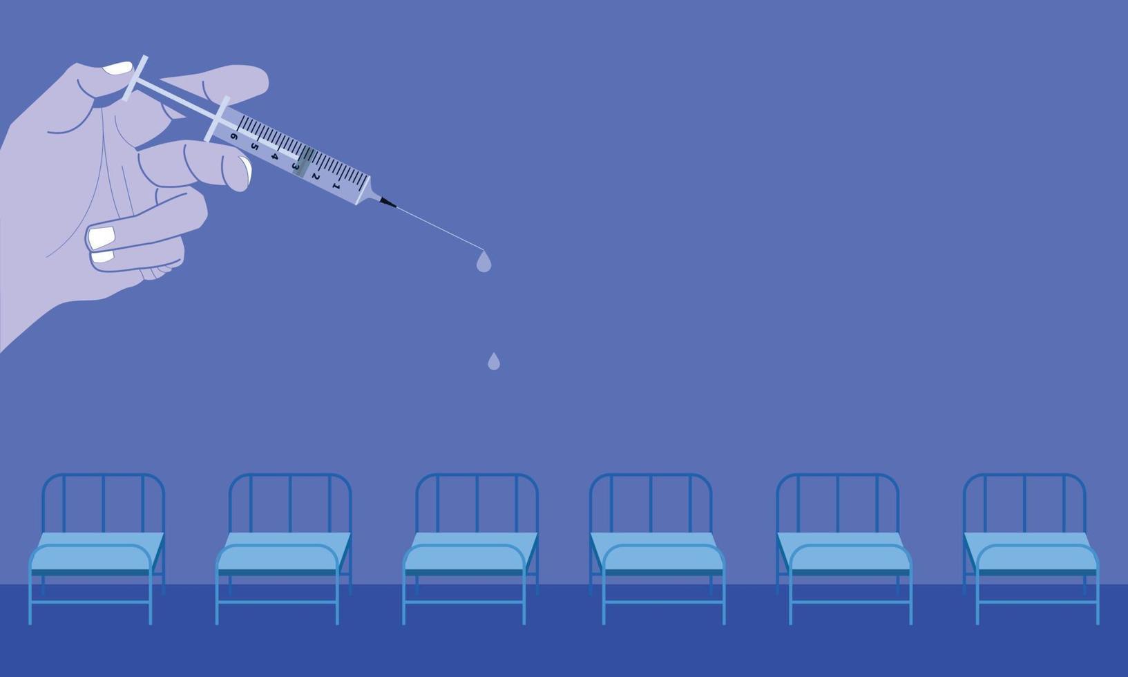 hand holding the syringe inject a drug and free space for your words. vector illustration eps10