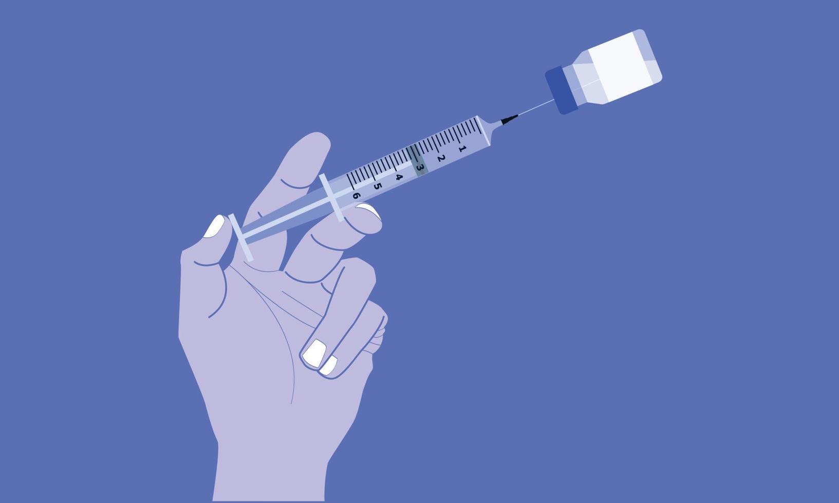 hand holding the syringe fill drung water in the bottle. vector illustration eps10